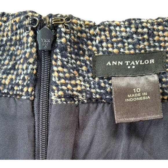 Ann Taylor Wool Blend Mini Skirt Womens Size 10 Navy Blue/Cream/White Tweed Fall - Picture 5 of 7